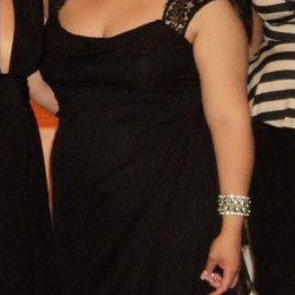 Xscape black gown with lace upper detail size 14p (used once)